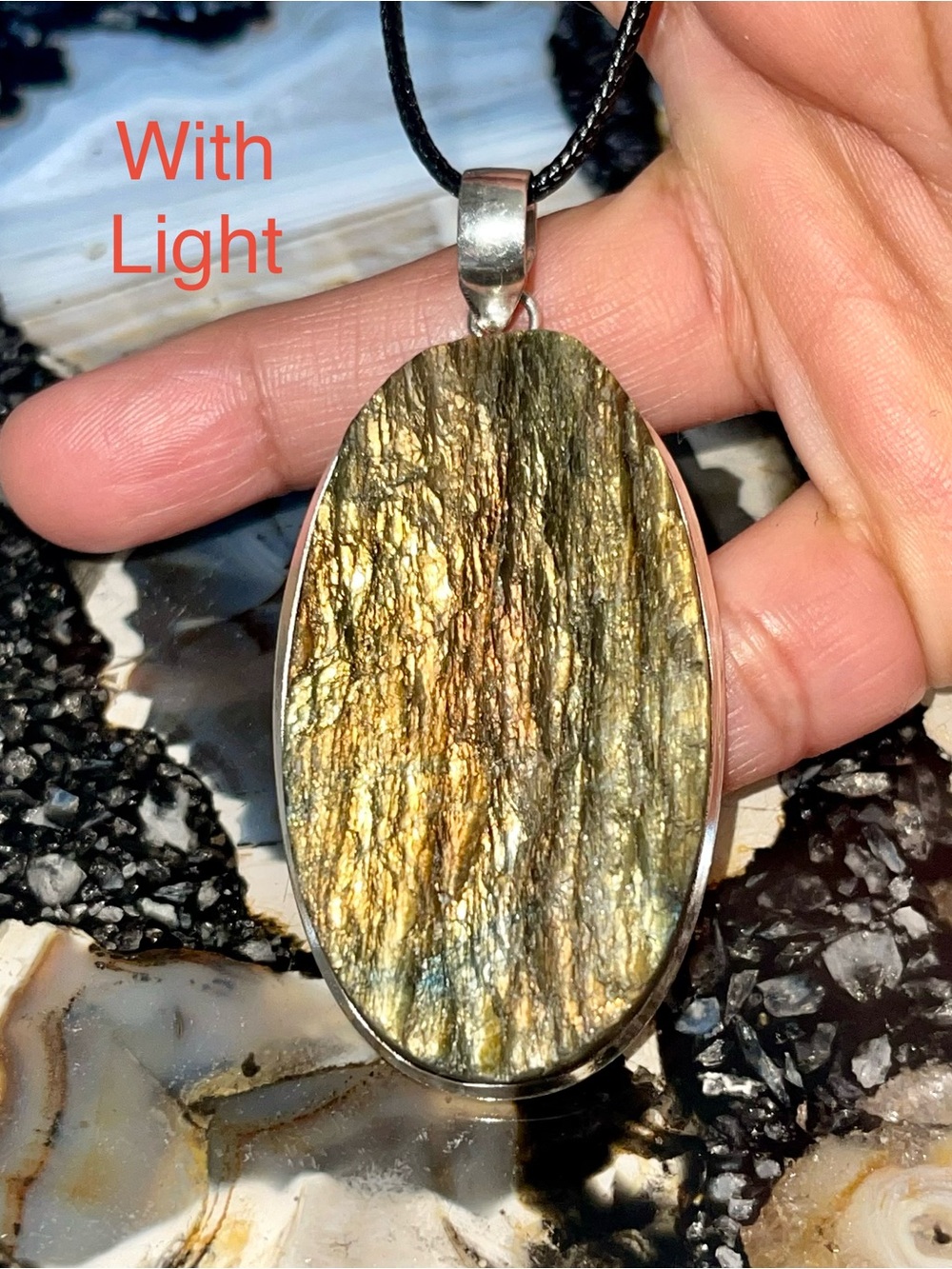 Jumbo Raw Yellow Labradorite Crystal Pendant 2 7/8”